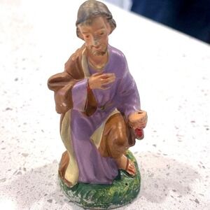 Vintage Paper Mache Italy Joseph Nativity Scene Figure 4.25" Missing Staff